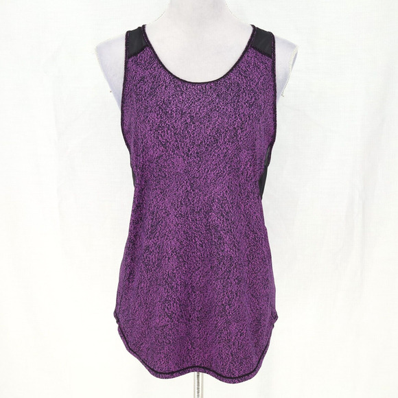 Lululemon Tank Top Womens Medium Purple Black Print Mesh Back Yoga Exercise - Picture 1 of 12